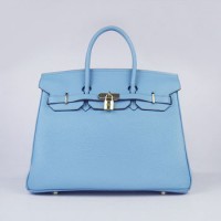 Hermes Birkin 35Cm Togo Leather Handbags Light Blue Gold